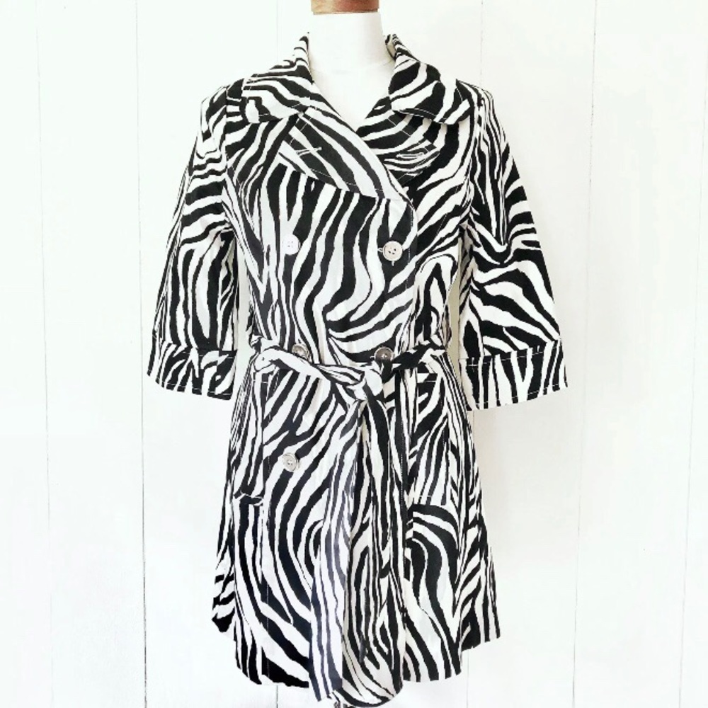 Forever 21 Zebra Print Belted Trench Coat